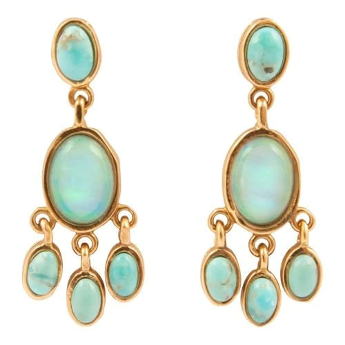 Blue Opal Golden Chandelier Earrings