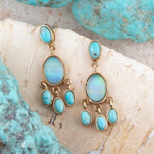Blue Opal Golden Chandelier Earrings