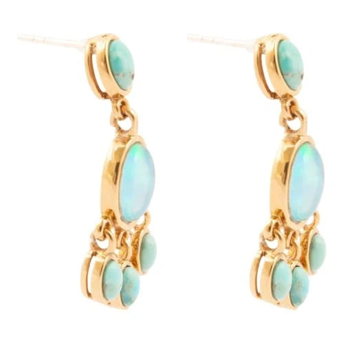 Blue Opal Golden Chandelier Earrings