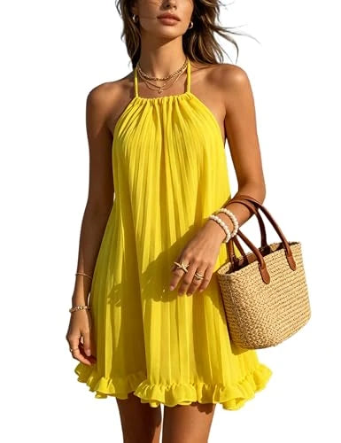 Lightweight Pleated Halter Chiffon Dress