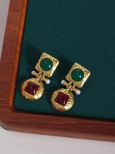 Gold Plated Boho Gemstone Earrings