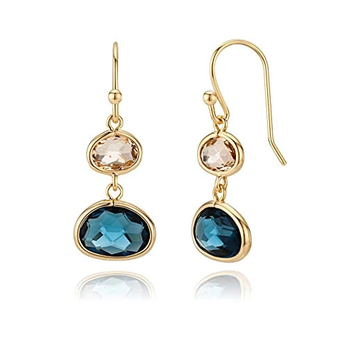 Gold-Plated Simulated Sapphire Dangle Earrings