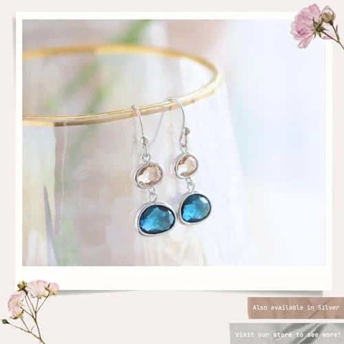 Gold-Plated Simulated Sapphire Dangle Earrings