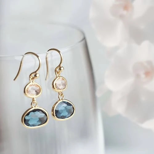 Gold-Plated Simulated Sapphire Dangle Earrings