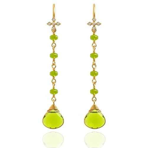 Peridot Crystal Heart Dangle Earrings