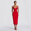 Elegant Halter Red Midi Dress