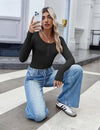 Ribbed Long Sleeve Square Neck Tee