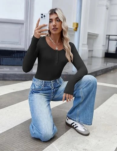 Ribbed Long Sleeve Square Neck Tee