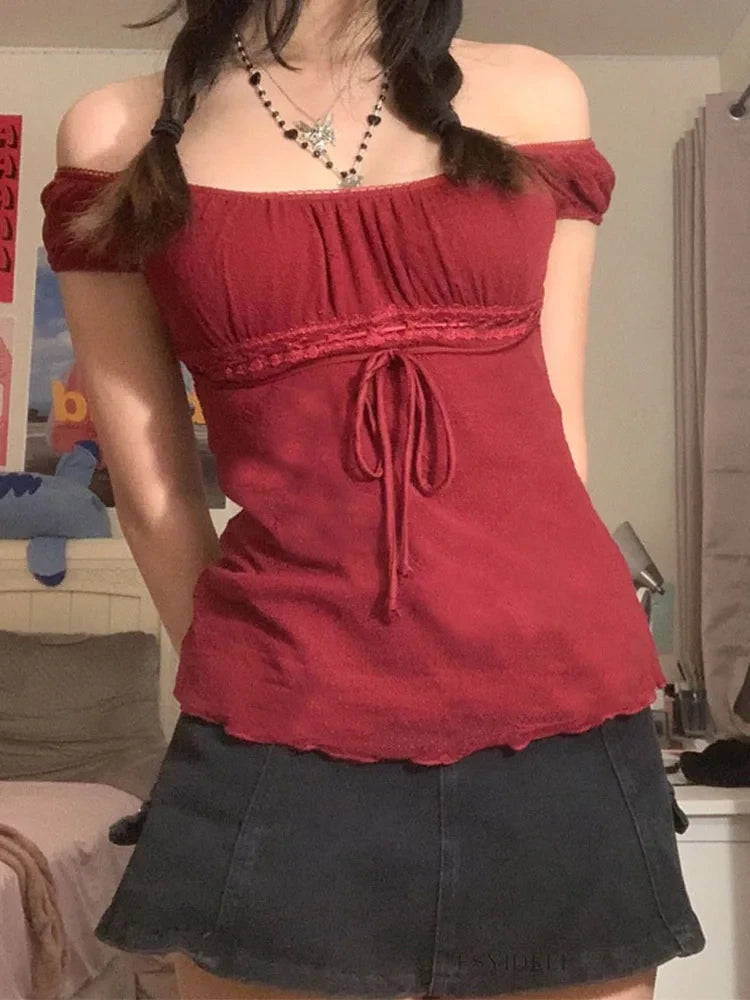 Lace Trim Off Shoulder Tee