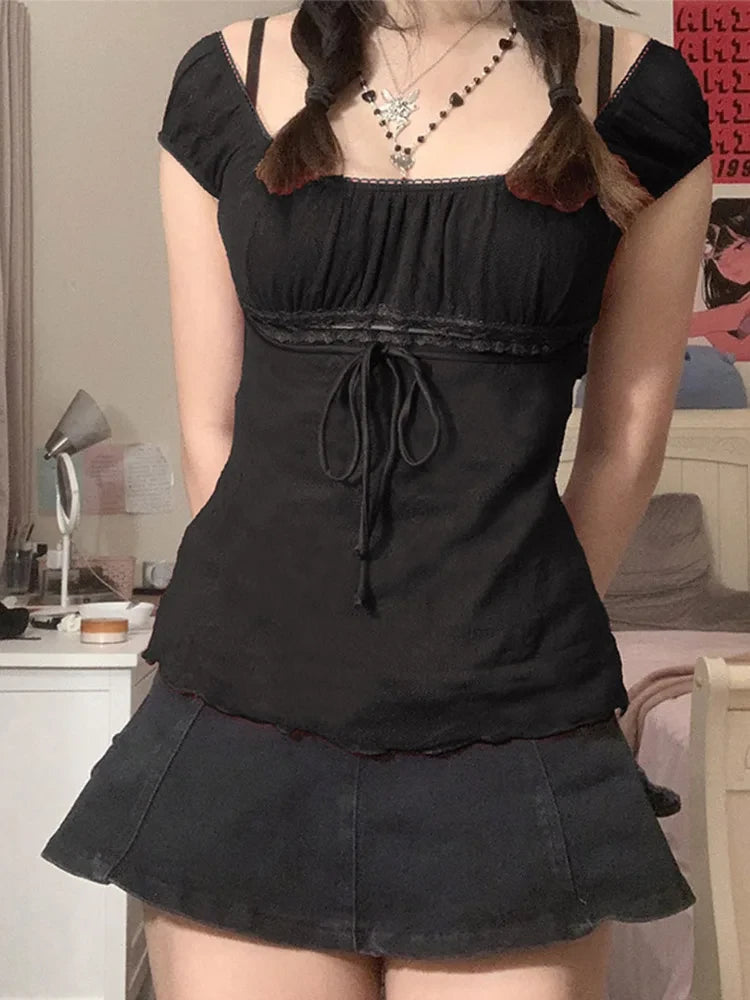 Lace Trim Off Shoulder Tee