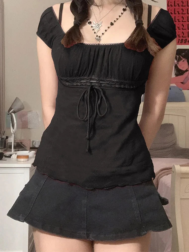 Lace Trim Off Shoulder Tee