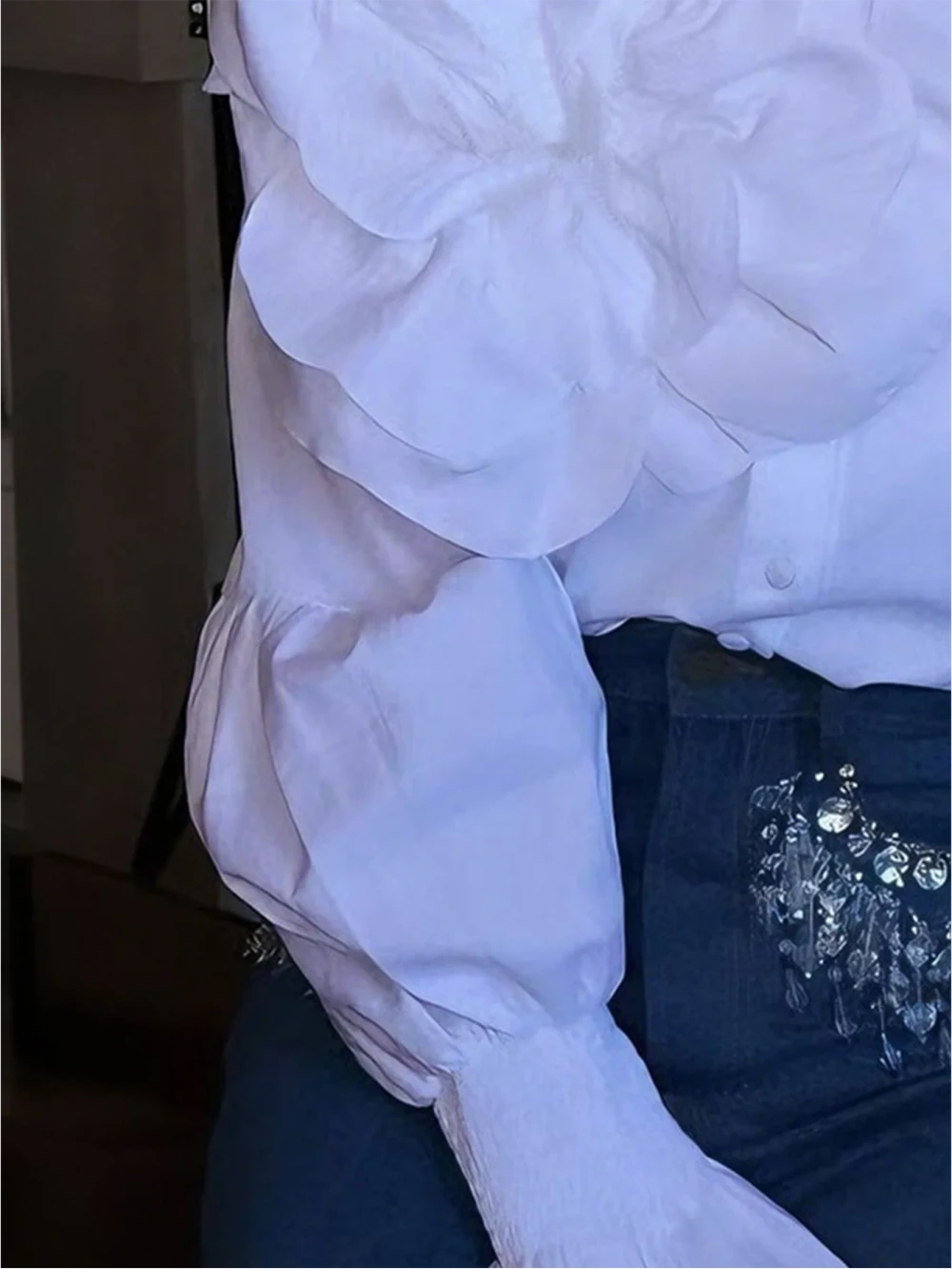 3D Floral Puff Sleeve Blouse