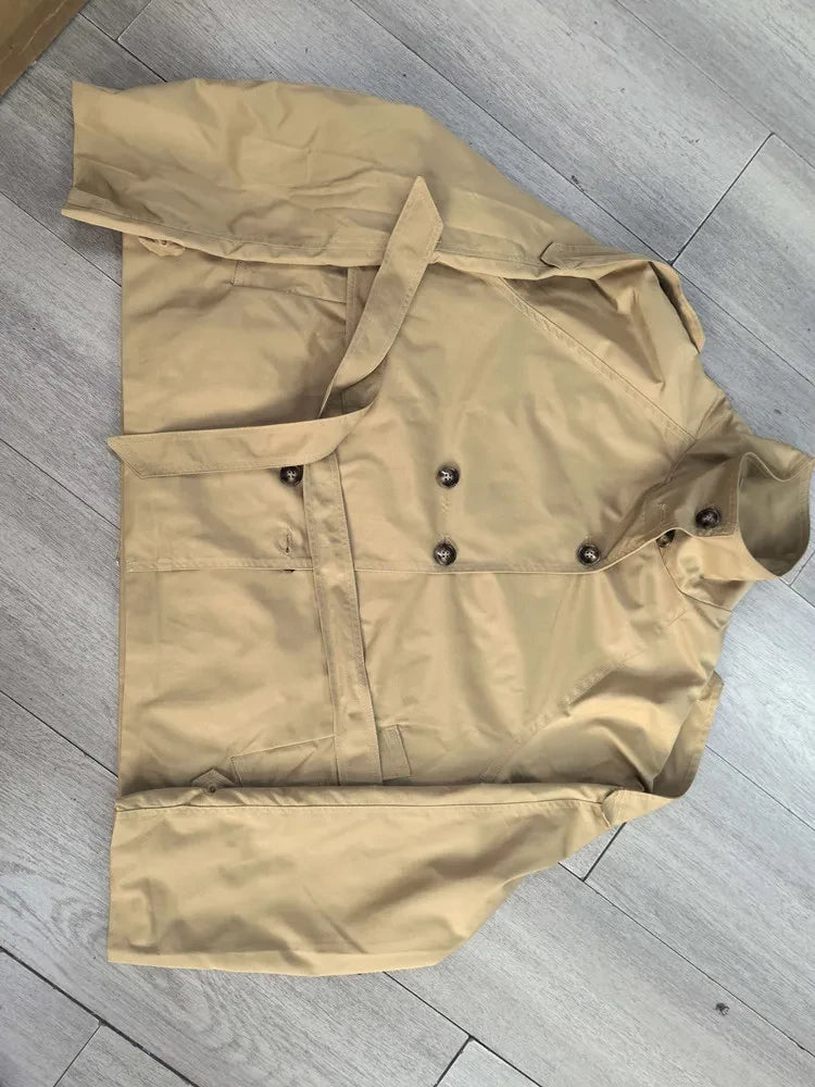 Belted Waist Cropped Trench Jacket