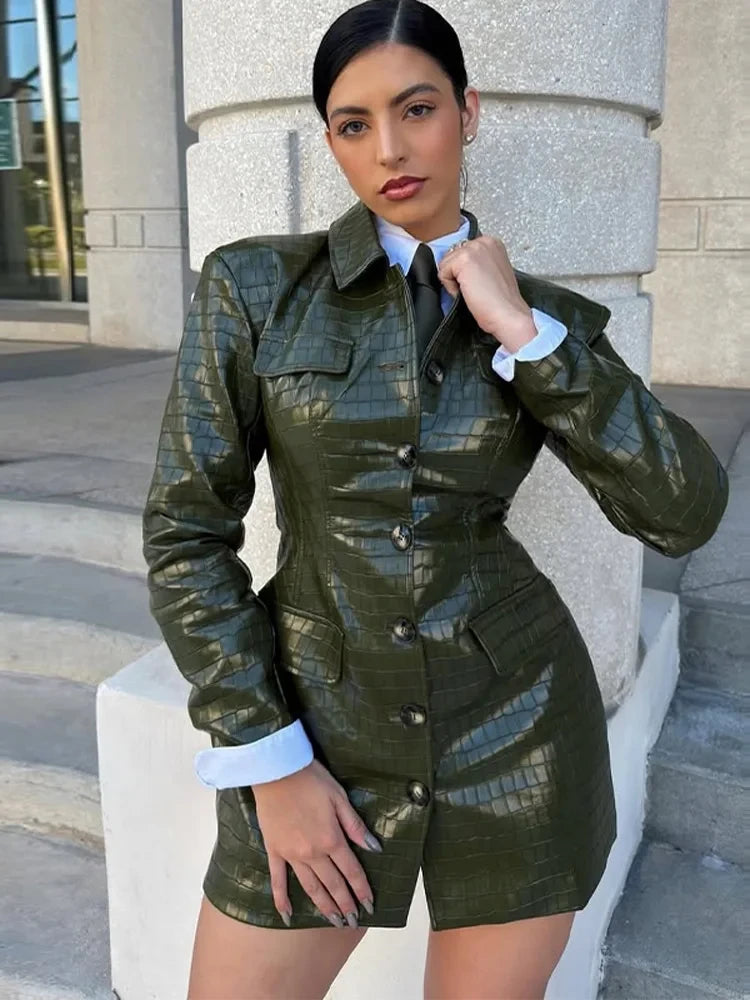 Leather Lapel Blazer Dress