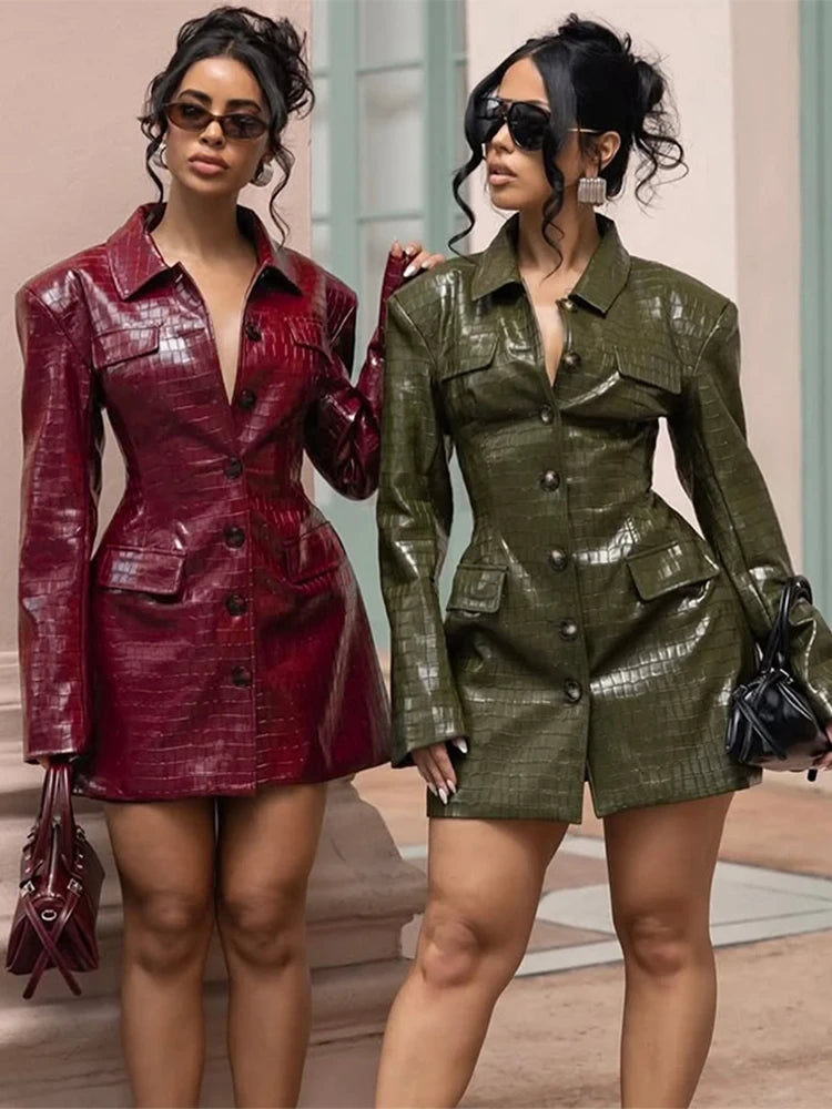 Leather Lapel Blazer Dress