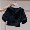 Solid Lapel Bubble Sleeve Blouse