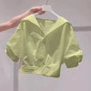 Solid Lapel Bubble Sleeve Blouse