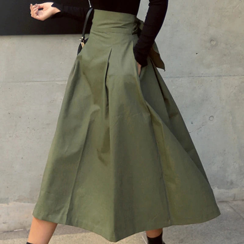 High Waist Long Swing Skirt