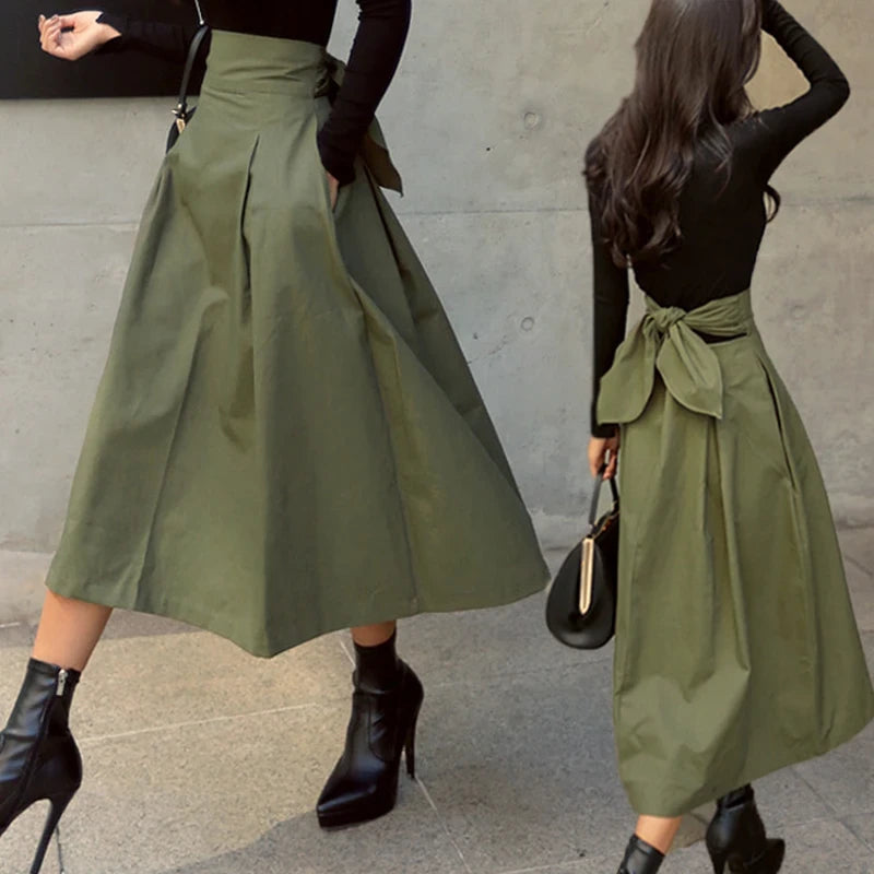 High Waist Long Swing Skirt