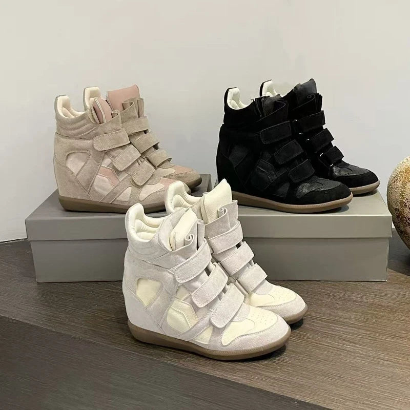 Leather Hidden Heel Wedge Ankle Boot