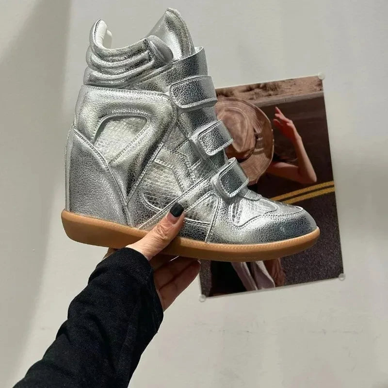 Leather Hidden Heel Wedge Ankle Boot