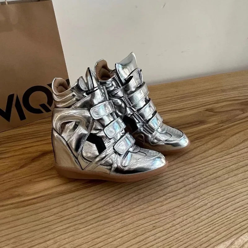 Leather Hidden Heel Wedge Ankle Boot