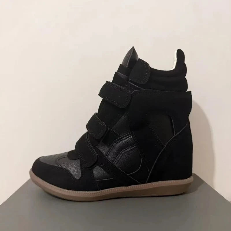 Leather Hidden Heel Wedge Ankle Boot