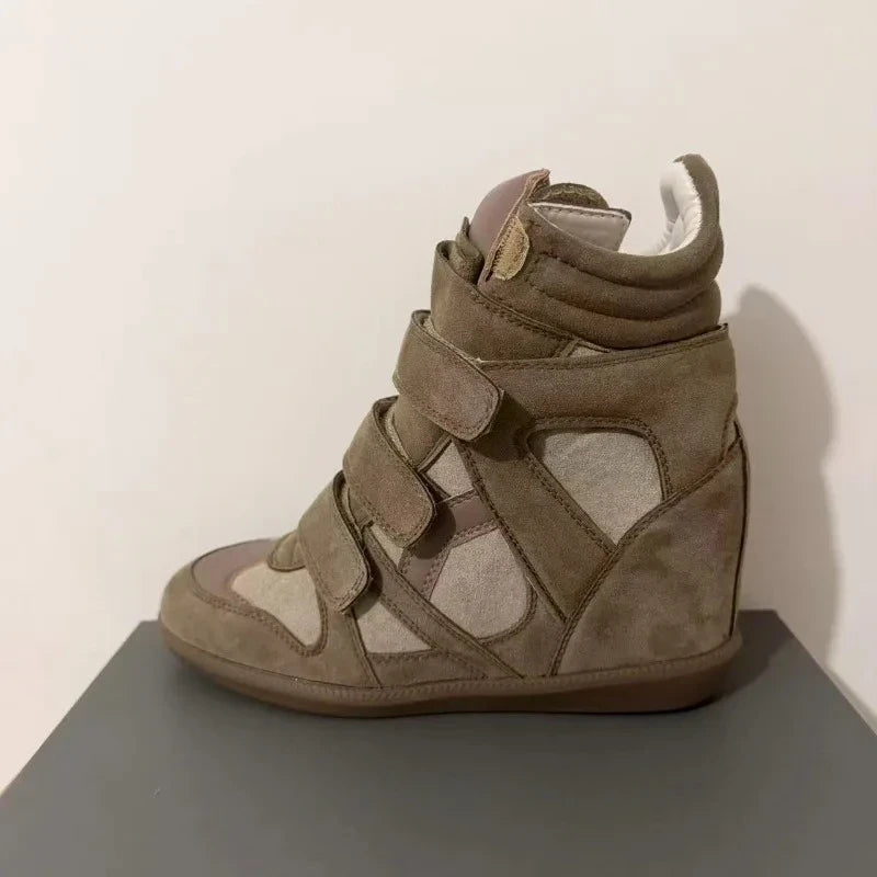 Leather Hidden Heel Wedge Ankle Boot