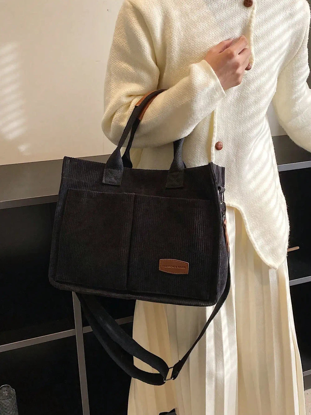 Letter Patch Linen Shopper Bag