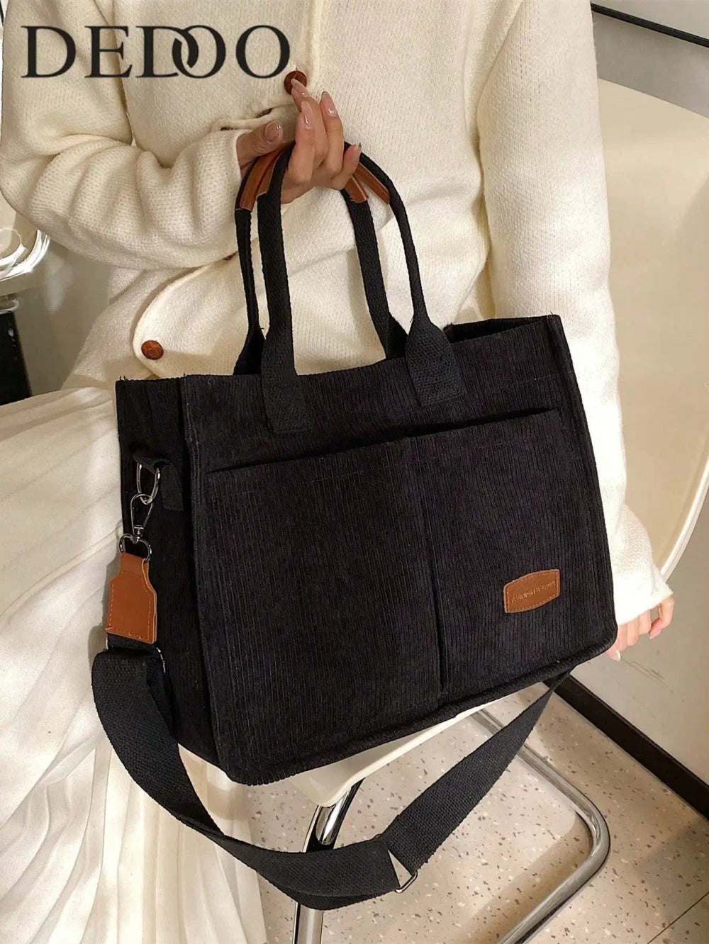 Letter Patch Linen Shopper Bag