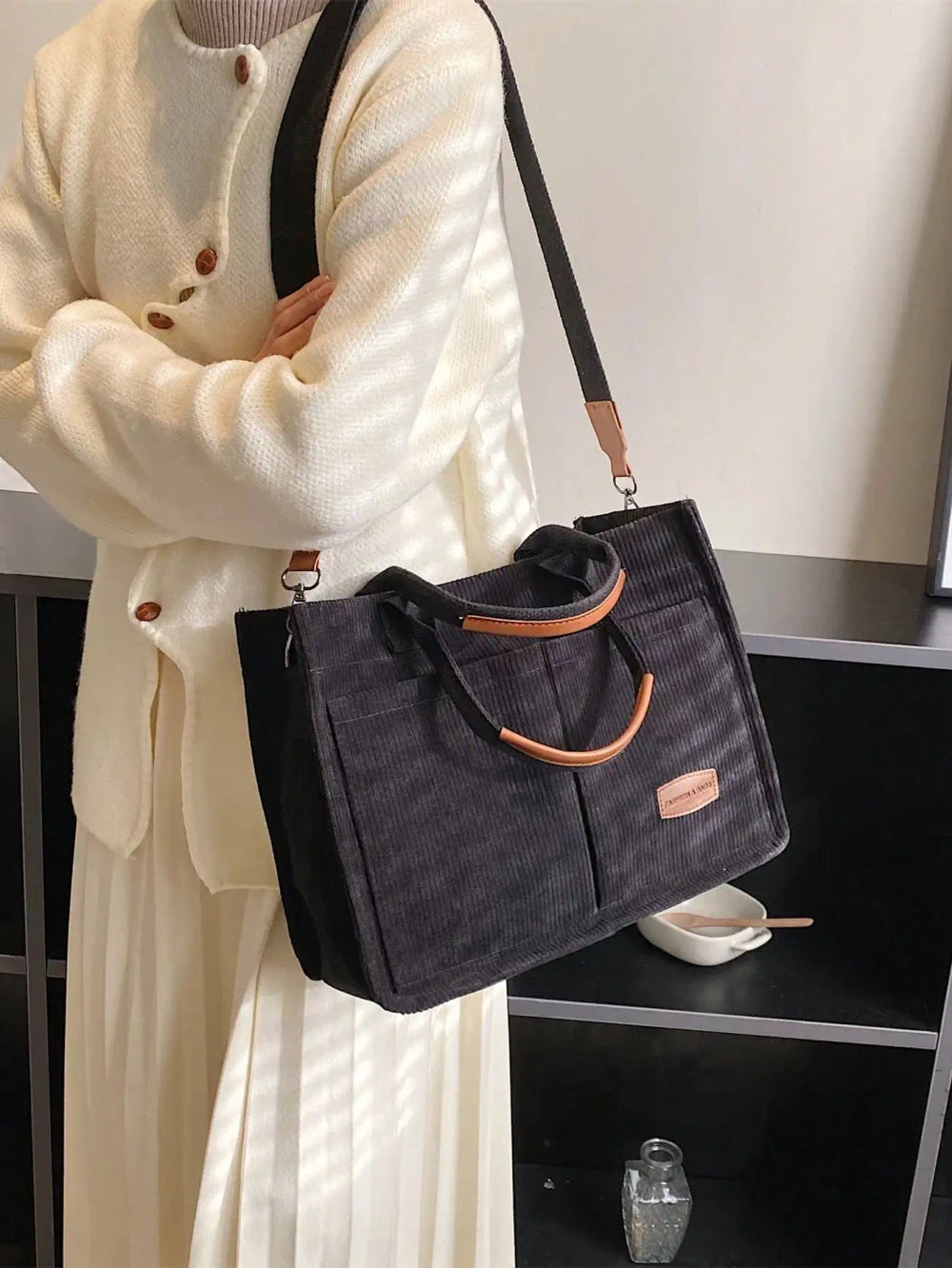 Letter Patch Linen Shopper Bag