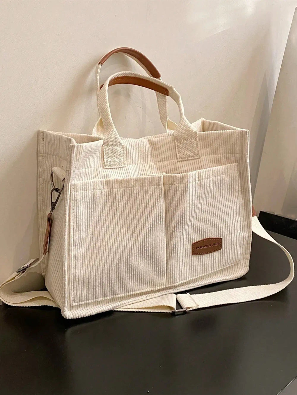 Letter Patch Linen Shopper Bag