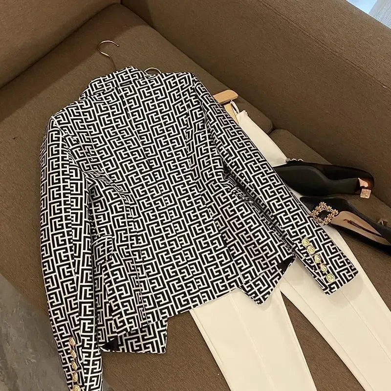 Double Breasted Printed Suit Blazer