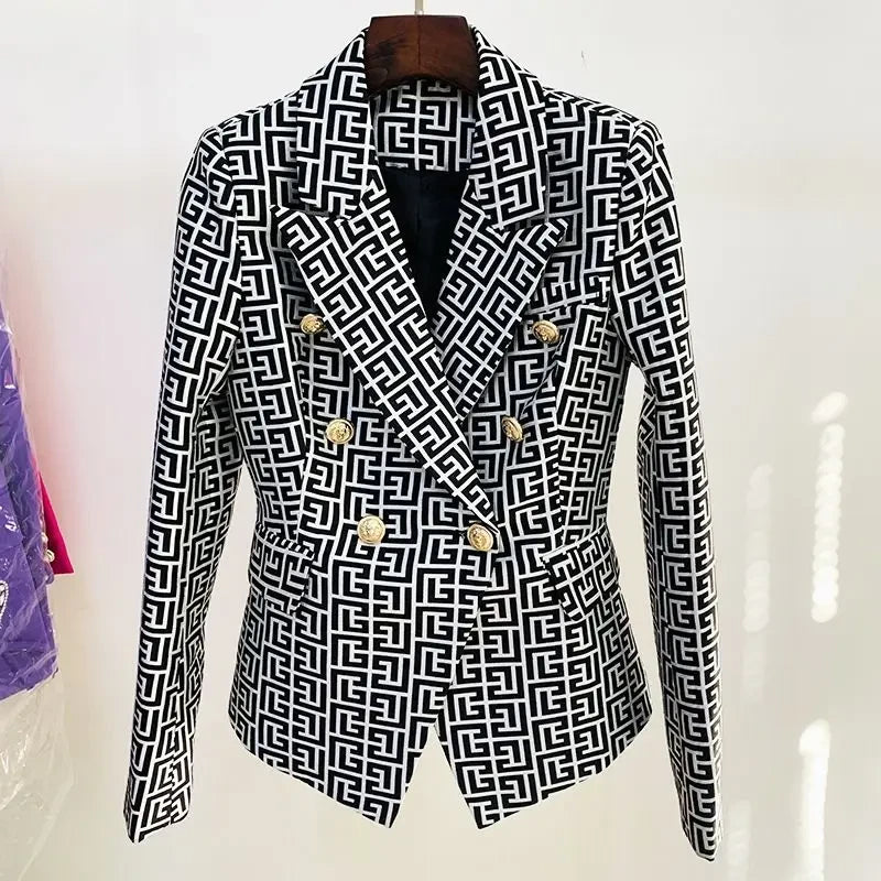 Double Breasted Printed Suit Blazer