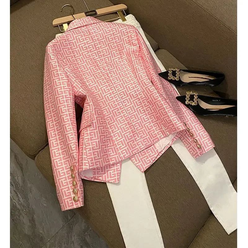 Double Breasted Printed Suit Blazer