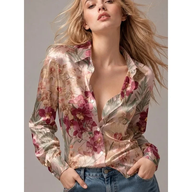 Lightweight Satin Printed Blouse