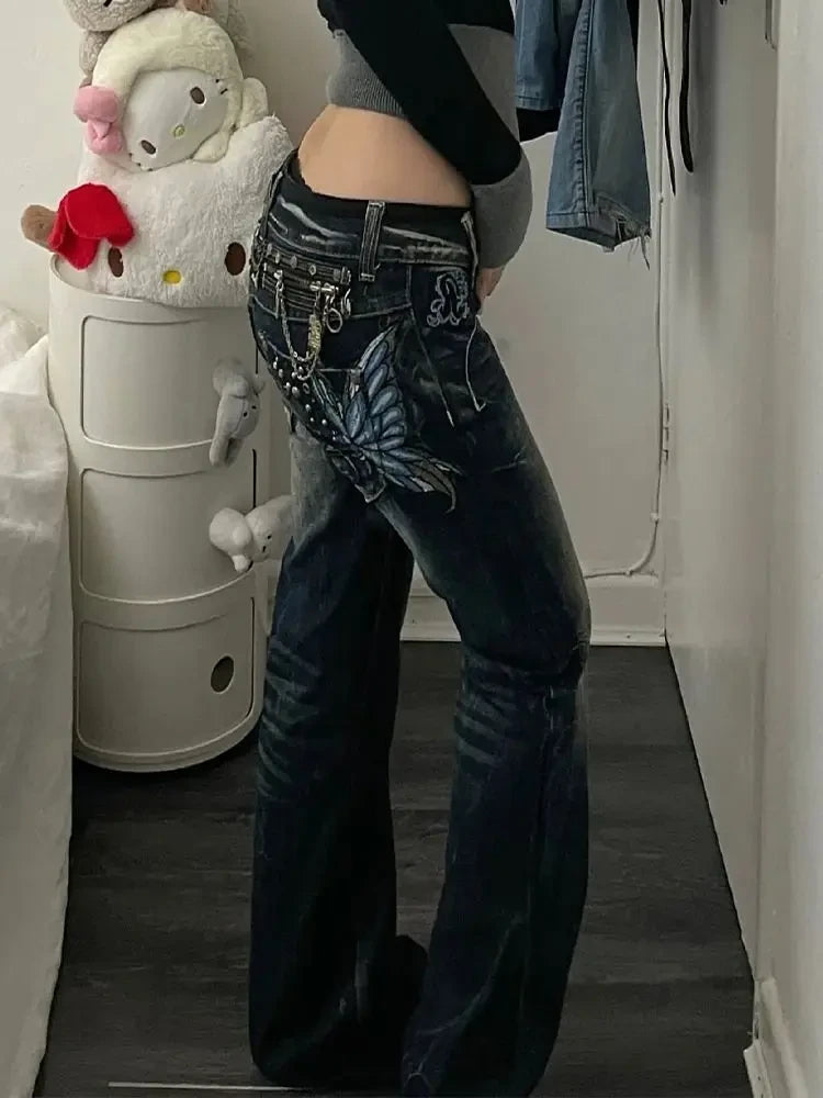 Butterfly Embroidered Denim Jeans