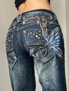 Butterfly Embroidered Denim Jeans