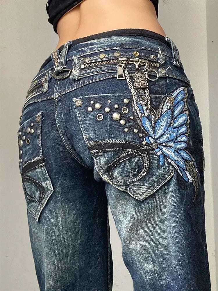 Butterfly Embroidered Denim Jeans