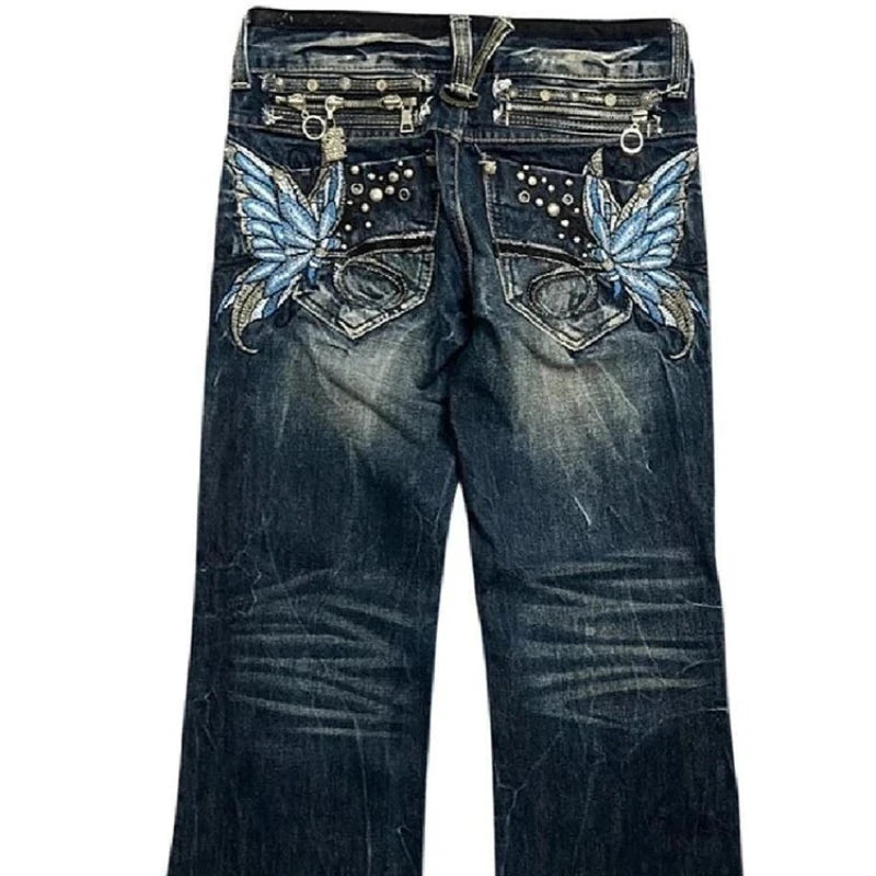 Butterfly Embroidered Denim Jeans