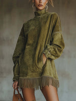 Long Sleeve Suede Dress