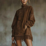 Long Sleeve Suede Dress