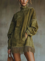 Long Sleeve Suede Dress