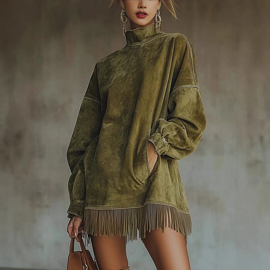 Long Sleeve Suede Dress