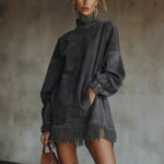 Long Sleeve Suede Dress