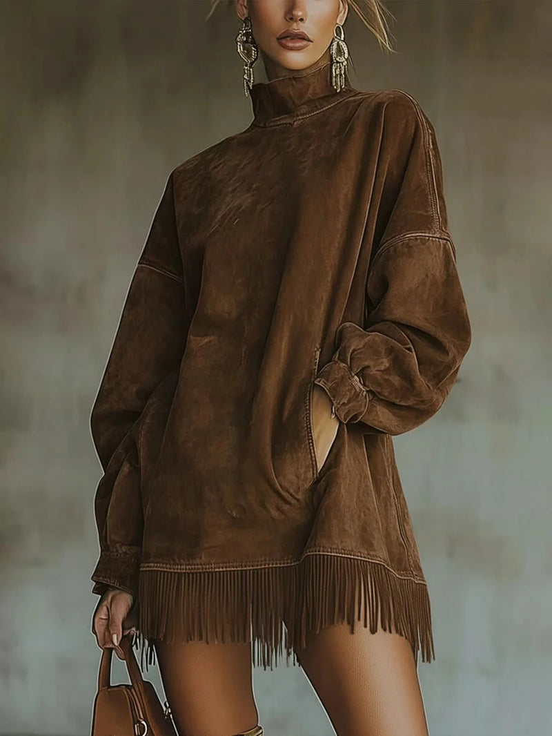 Long Sleeve Suede Dress