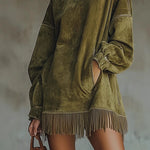 Long Sleeve Suede Dress