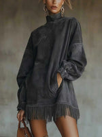 Long Sleeve Suede Dress
