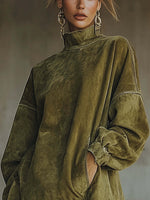 Long Sleeve Suede Dress