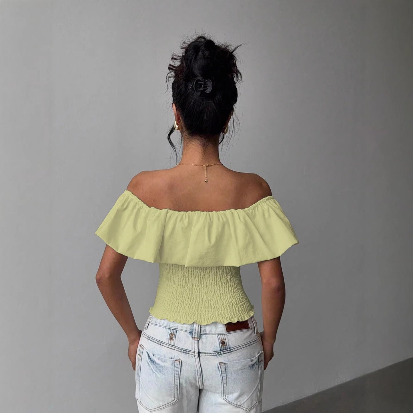 Elegant Off-the-shoulder Waist-cinching Top
